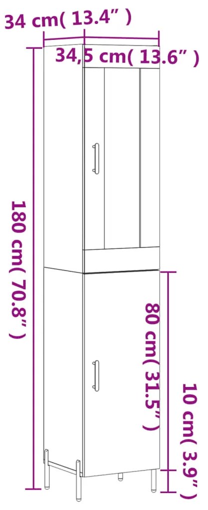 Ντουλάπι Λευκό 34,5 x 34 x 180 εκ. από Επεξεργασμένο Ξύλο - Λευκό