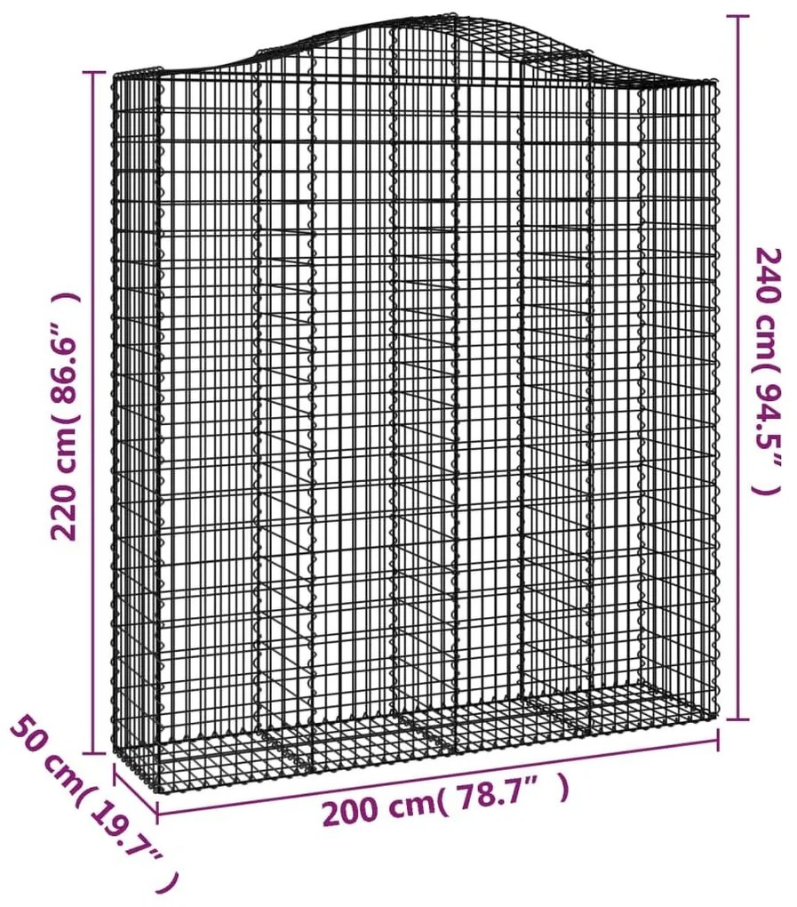 Συρματοκιβώτια Τοξωτά 9 τεμ. 200x50x220/240 εκ. Γαλβαν. Ατσάλι - Ασήμι