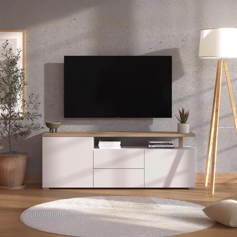 Έπιπλο τηλεόρασης ATERNO 154 3K2F2V Λευκό - Artisan Oak 154x40x56εκ. 154x40x56 εκ.