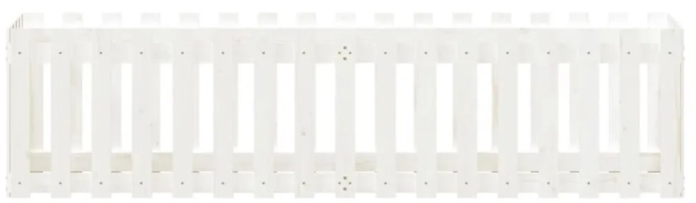Ζαρντινιέρα με Σχέδιο Φράχτη Λευκή 200x50x50 εκ. Μασίφ Πεύκο - Λευκό