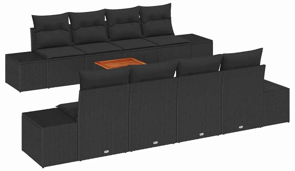 vidaXL Σετ Καναπέ Κήπου με μαξιλάρι 9 pcs Μαύρο Πολυ ράταν