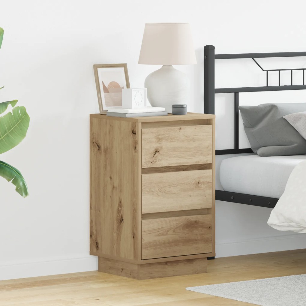 vidaXL κομοδίνο με LED Ξύλο Artisan Oak 39x34.5x65 εκ. Επεξεργασμένο Ξύλο