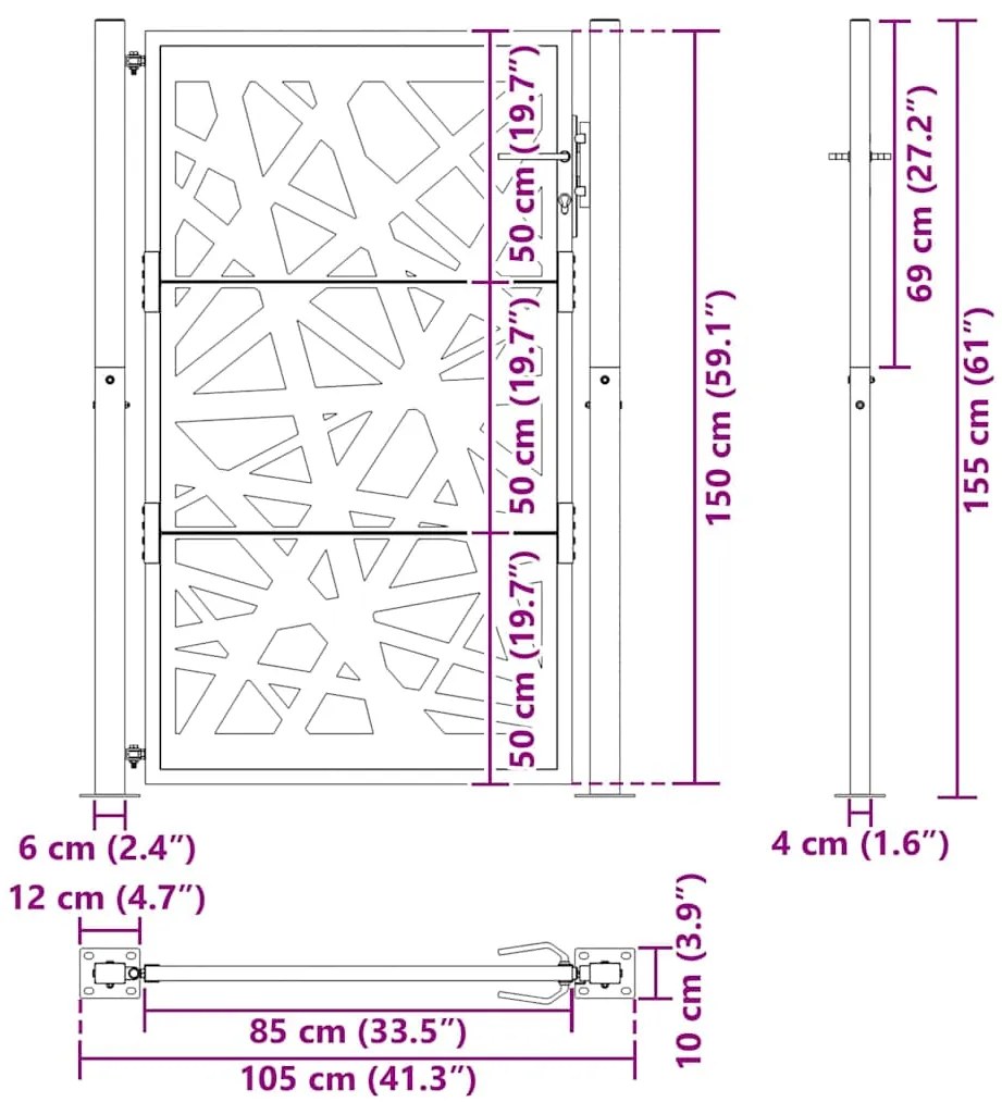 Garden Gate Μαύρη 105x155 cm Σχέδιο Ατσάλινο Φωτιστικό - Μαύρο