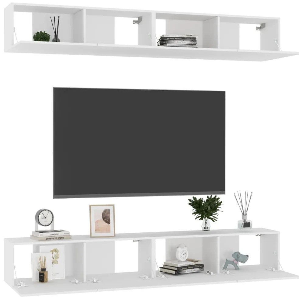 vidaXL Έπιπλα Τηλεόρασης 4 τεμ. Λευκά 100 x 30 x 30 εκ. Επεξ. Ξύλο