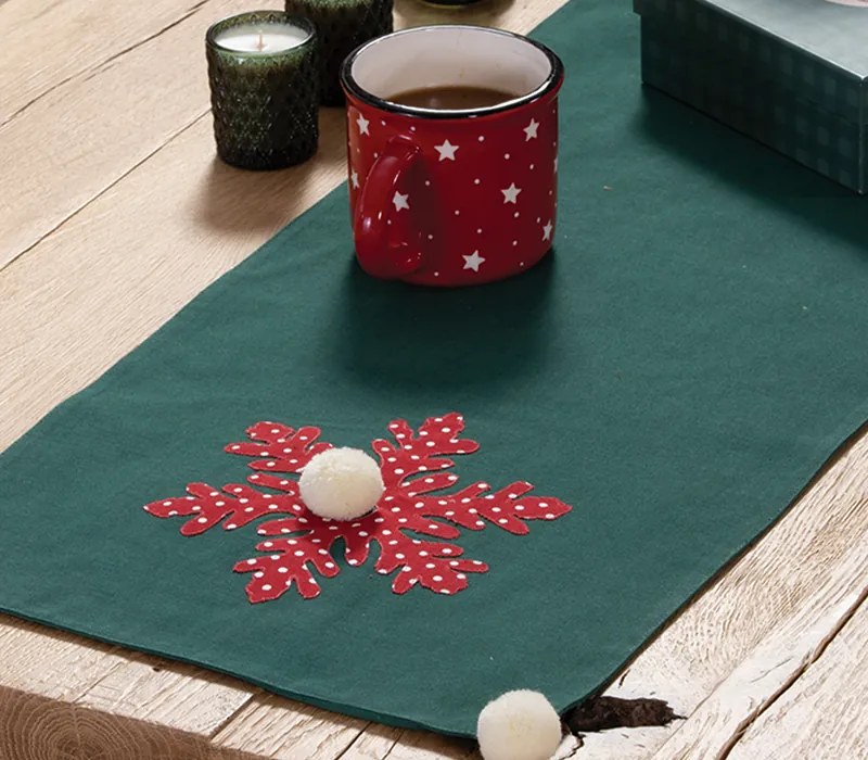 Χριστουγεννιάτικη Τραβέρσα Happy Snowflake Green 33x150 - Nef-Nef Homeware