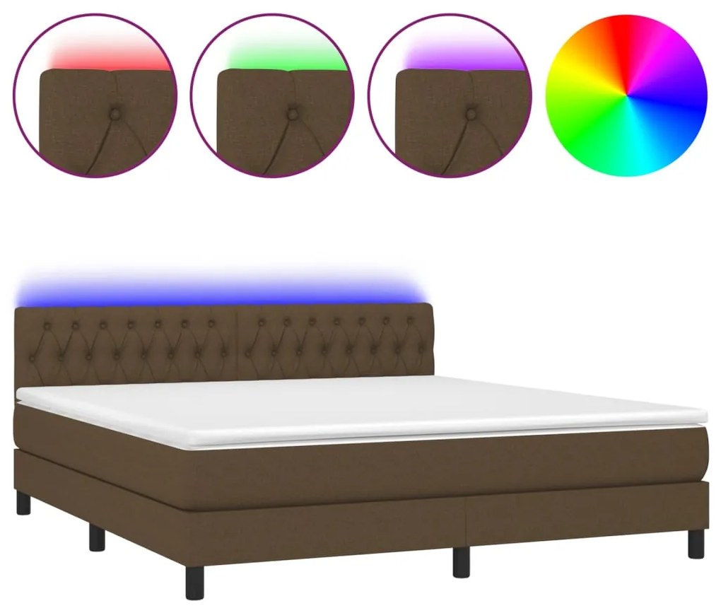 vidaXL Κρεβάτι Boxspring με Στρώμα &amp; LED Σκ.Καφέ 160x200 εκ Υφασμάτινο