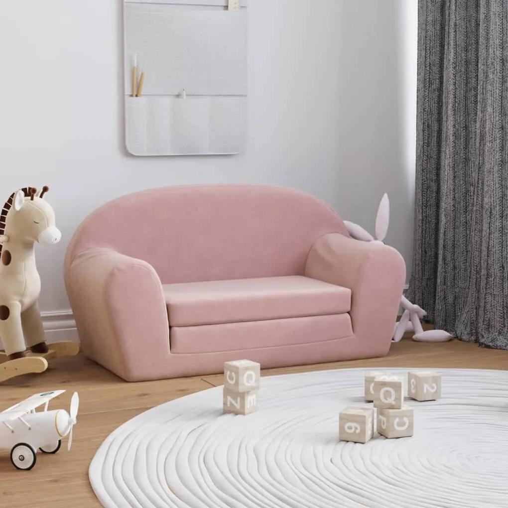 Καναπές/Κρεβάτι Παιδικός Διθέσιος Ροζ από Μαλακό Βελουτέ Ύφασμα