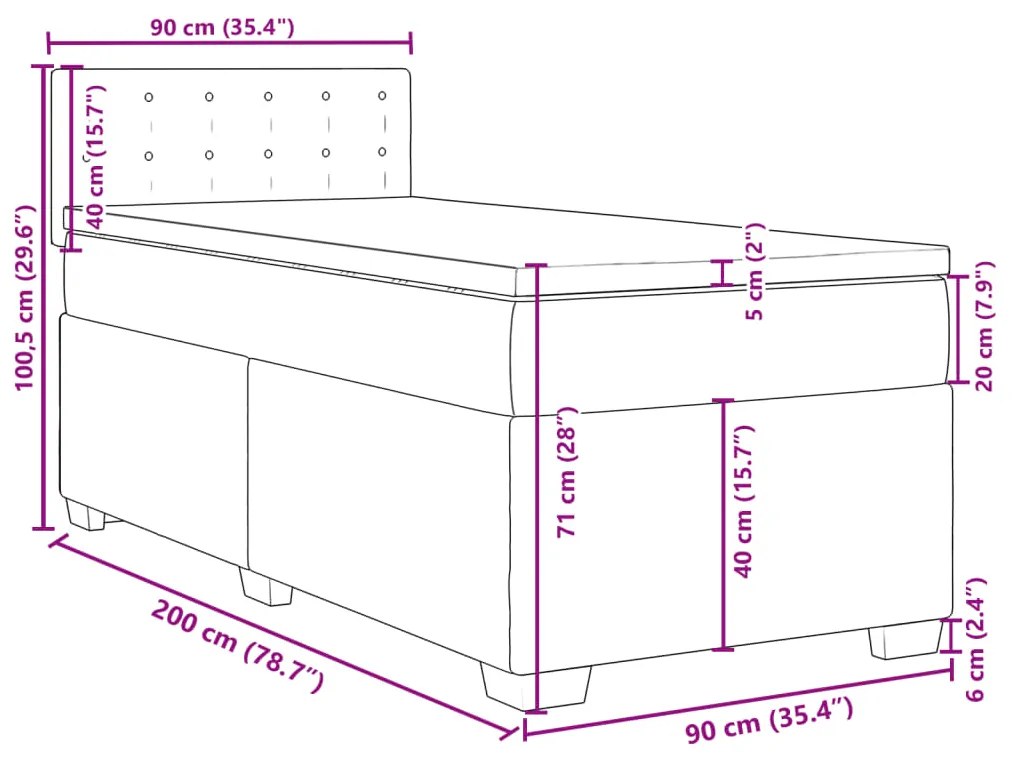 Κρεβάτι Boxspring με Στρώμα Μπλε 90x200 εκ.Υφασμάτινο - Μπλε