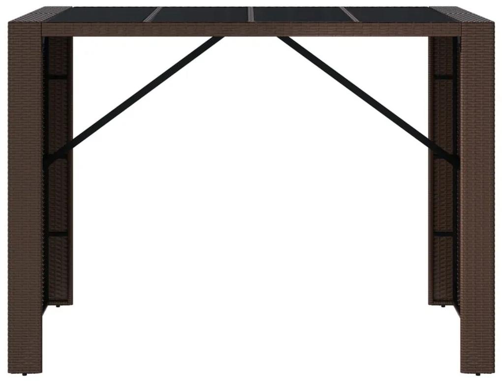 Τραπέζι Μπαρ με Γυάλ. Επιφάνεια Καφέ 145x80x110 εκ. Συνθ. Ρατάν - Καφέ