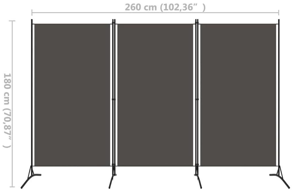 Διαχωριστικό Δωματίου με 3 Πάνελ Ανθρακί 260 x 180 εκ. - Γκρι