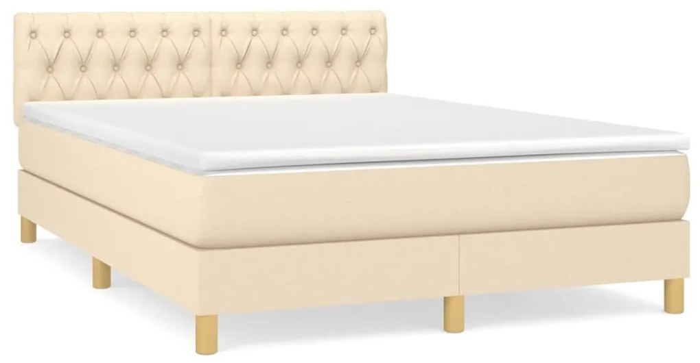 vidaXL Κρεβάτι Boxspring με Στρώμα Κρεμ 140x190 εκ. Υφασμάτινο