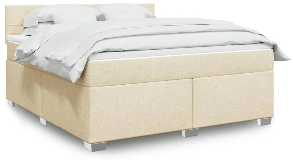 Κρεβάτι Boxspring με Στρώμα Κρεμ 180x200 εκ. Υφασμάτινο - Κρεμ