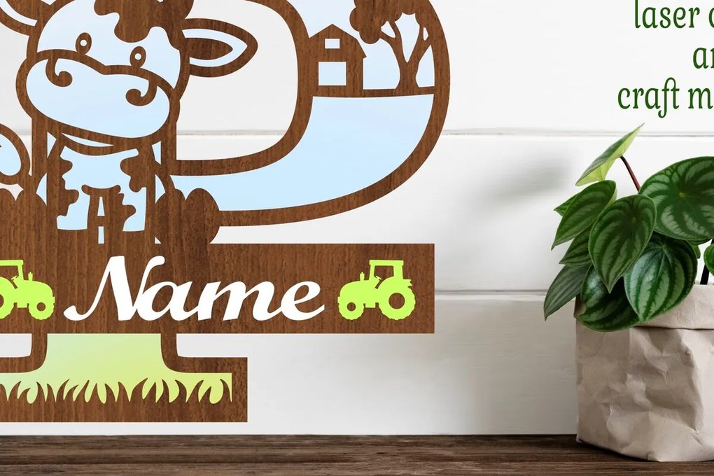 Σετ των 2 Intra απο ξύλο plywood 3mm-4mm πάχος - Μονόγραμμα κεφαλαίου αγελάδας Γράμμα P  Αποκοπή Δίασταση 30x20 cm INTRAFABR-74483908