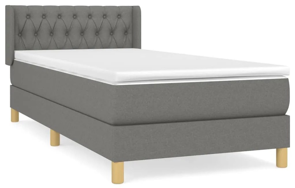 vidaXL Κρεβάτι Boxspring με Στρώμα Σκούρο Γκρι 100x200 εκ. Υφασμάτινο