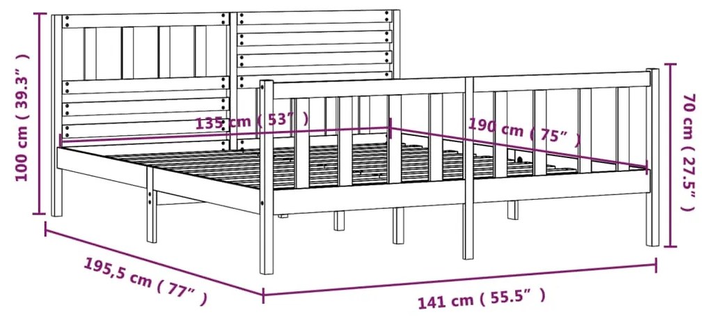 ΠΛΑΙΣΙΟ ΚΡΕΒΑΤΙΟΥ 135 X 190 ΕΚ. ΑΠΟ ΞΥΛΟ ΠΕΥΚΟΥ 4FT6 DOUBLE 3101128