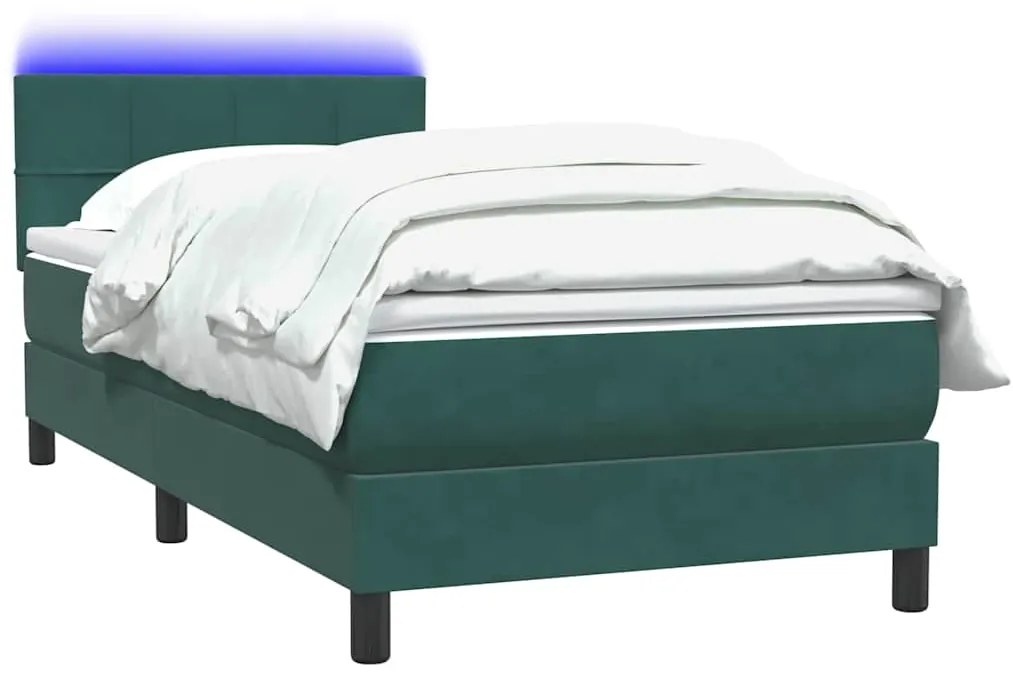 vidaXL Κρεβάτι Boxspring με Στρώμα Σκούρο Πράσινο 100x210εκ. Βελούδινο