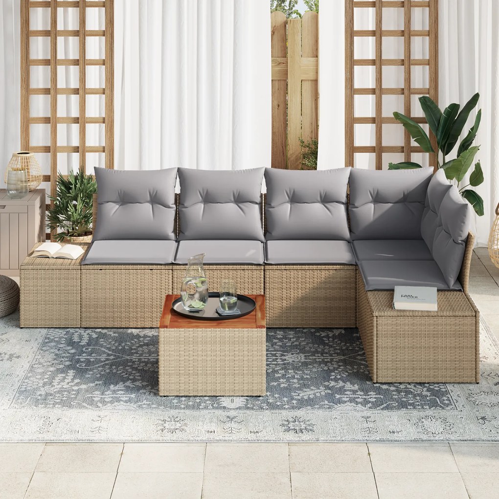 vidaXL Σετ Κήπου Σαλονιού 6 pcs Μπεζ, ανοιχτό γκρι Ράτα και Ατσάλι