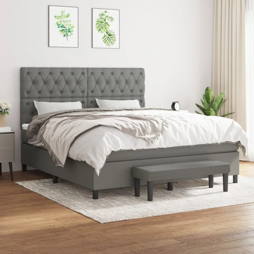 vidaXL Κρεβάτι Boxspring με Στρώμα Σκούρο Γκρι 160x200 εκ Υφασμάτινο