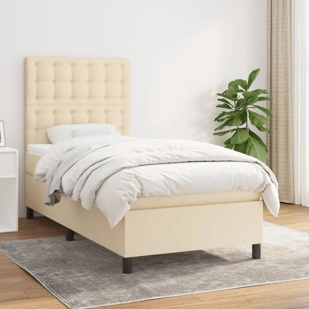 Κρεβάτι Boxspring με Στρώμα Κρεμ 80 x 200 εκ. Υφασμάτινο