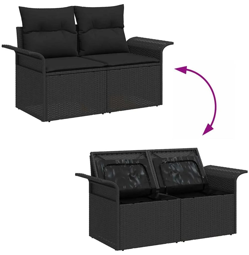 vidaXL Σετ Καναπέ Κήπου με μαξιλάρι 7 pcs Μαύρο Πολυ ράταν