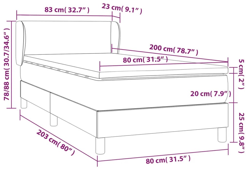 ΚΡΕΒΑΤΙ BOXSPRING ΜΕ ΣΤΡΩΜΑ ΣΚΟΥΡΟ ΓΚΡΙ 80X200 ΕΚ. ΥΦΑΣΜΑΤΙΝΟ 3126038