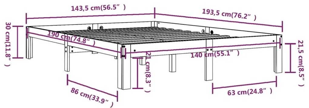 Πλαίσιο Κρεβατιού 140 x 190 εκ. από Μασίφ Ξύλο Πεύκου - Καφέ