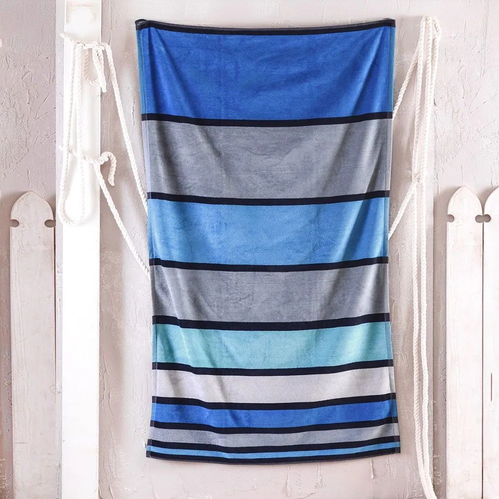 Πετσέτα Θαλάσσης Βελουτέ Cabana Blue Ρυθμός Θαλάσσης 80x160cm 100% Cotton