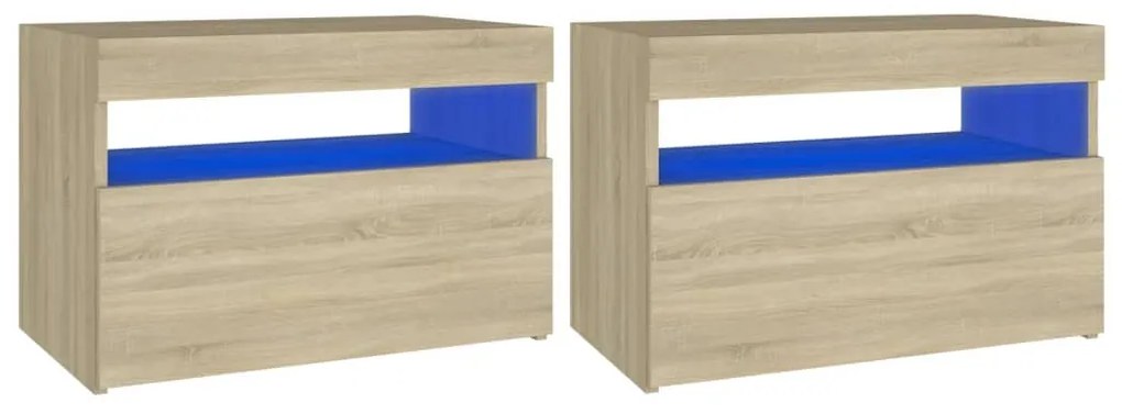 vidaXL Κομοδίνα με LED 2 τεμ. Sonoma Δρυς 60 x 35 x 40 εκ.