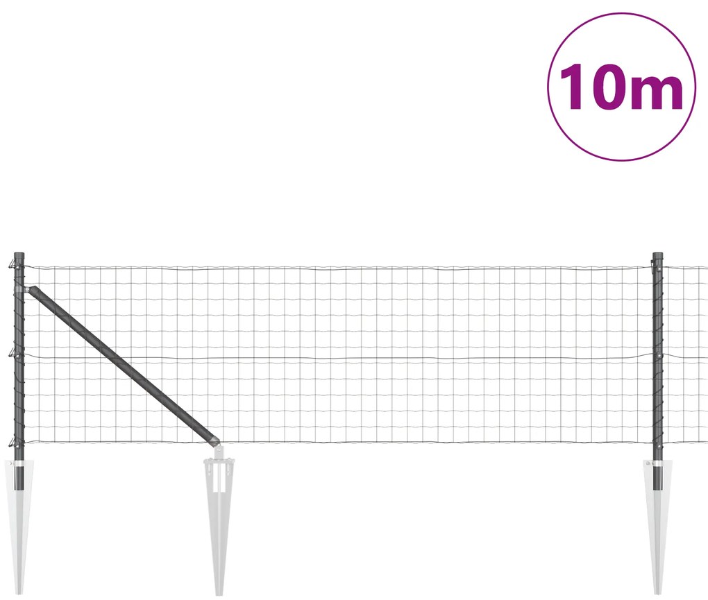 vidaXL Euro Fence με 7 Ήλους Στήριξης 0.8x10 μ Γαλβανισμένο Μέταλλο Γκρι