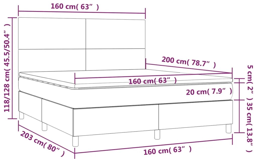 vidaXL Κρεβάτι Boxspring με Στρώμα Ανοιχτό Γκρι 160x200 εκ. Βελούδινο