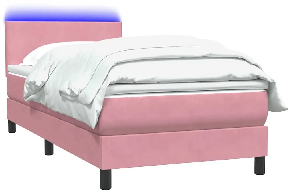 vidaXL Κρεβάτι Boxspring με Στρώμα Ροζ 80x220 εκ. Βελούδινο