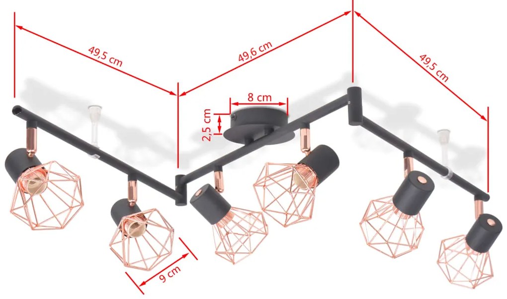 vidaXL Φωτιστικό Οροφής Ράγα με 6 Σποτ Ε14 Μαύρο και Χάλκινο