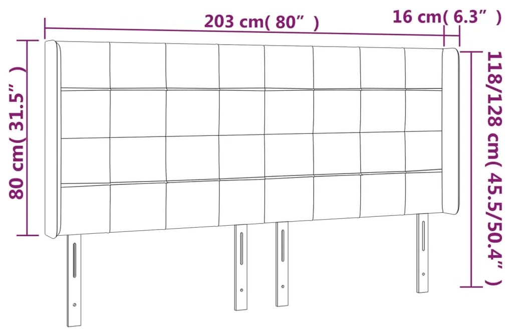 vidaXL Κεφαλάρι Κρεβατιού LED Taupe 203x16x118/128 εκ. Υφασμάτινο