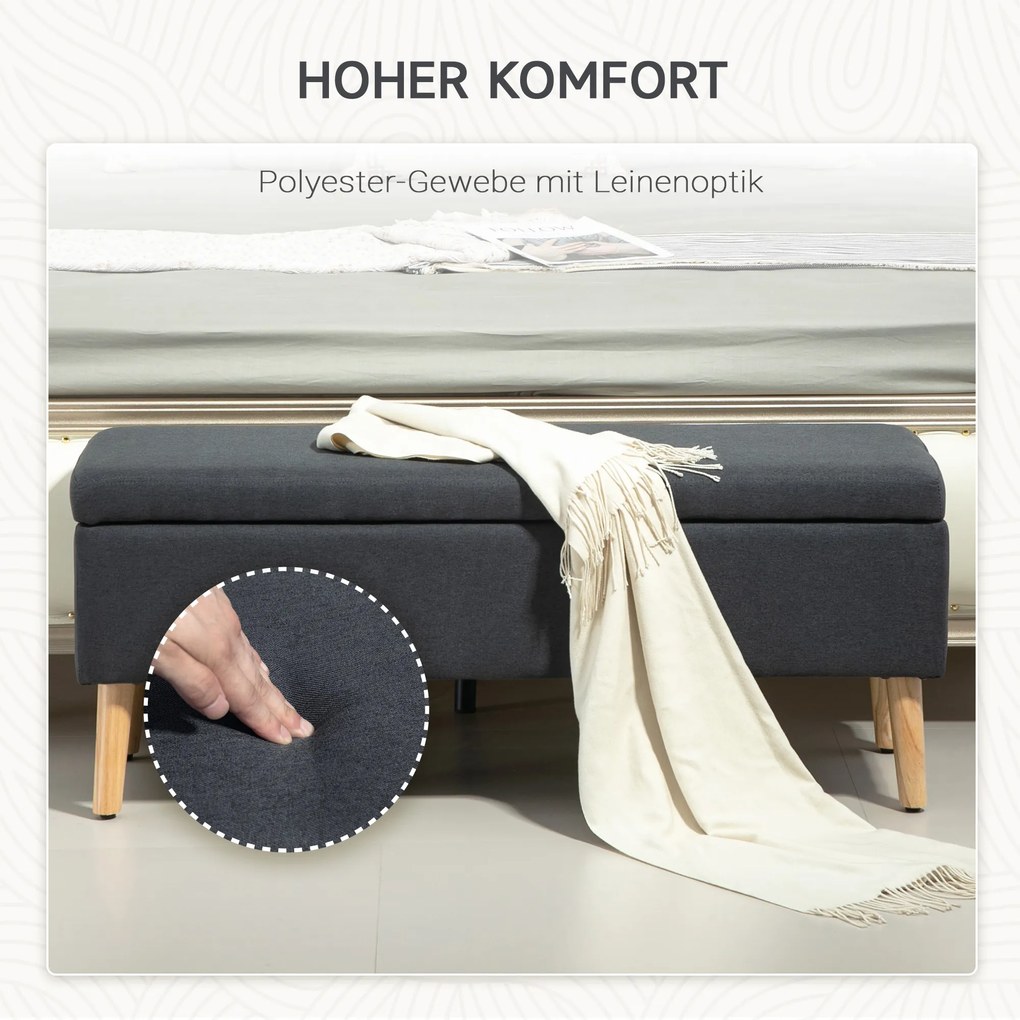 HOMCOM Πολυθρόνα με αποθηκευτικό χώρο, Κρεβάτι σε όψη λινάτσας, Ξύλο καουτσούκ, 110 x 39 x 45 cm, Σκούρο γκρι