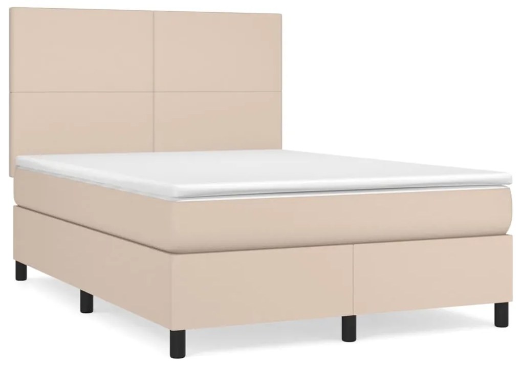 vidaXL Κρεβάτι Boxspring με Στρώμα Καπουτσίνο 140x200εκ.από Συνθ.Δέρμα