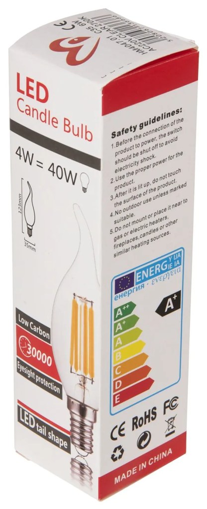 Λαμπτήρας Στυλ Φλόγα Led Filament 6w E14 3000k Διάφανο Dimmable