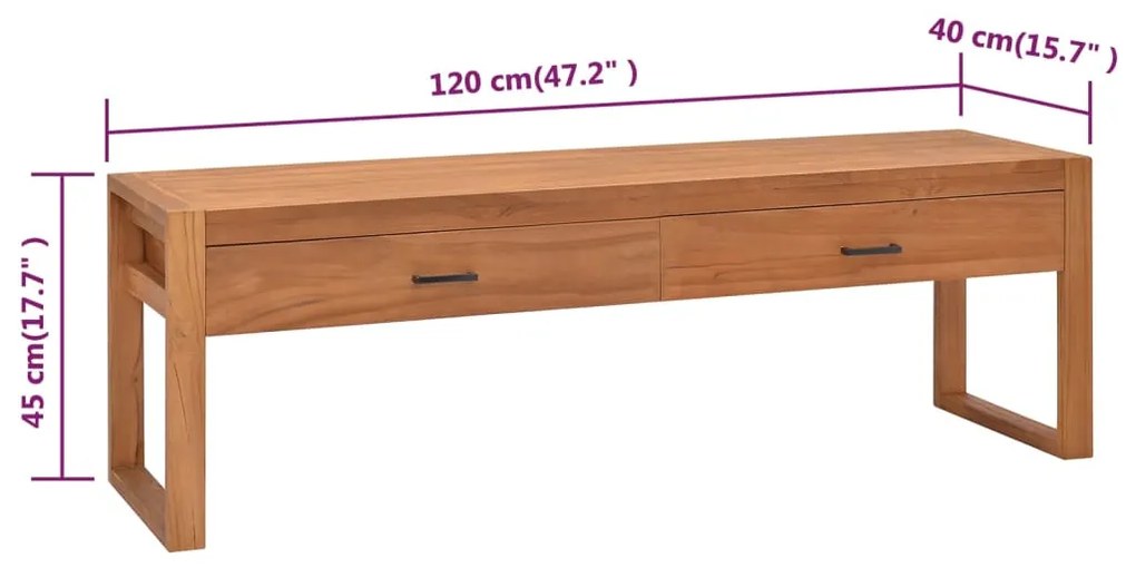 Έπιπλο Τηλεόρασης 120 x 40 x 45 εκ. από Μασίφ Ξύλο Teak - Καφέ