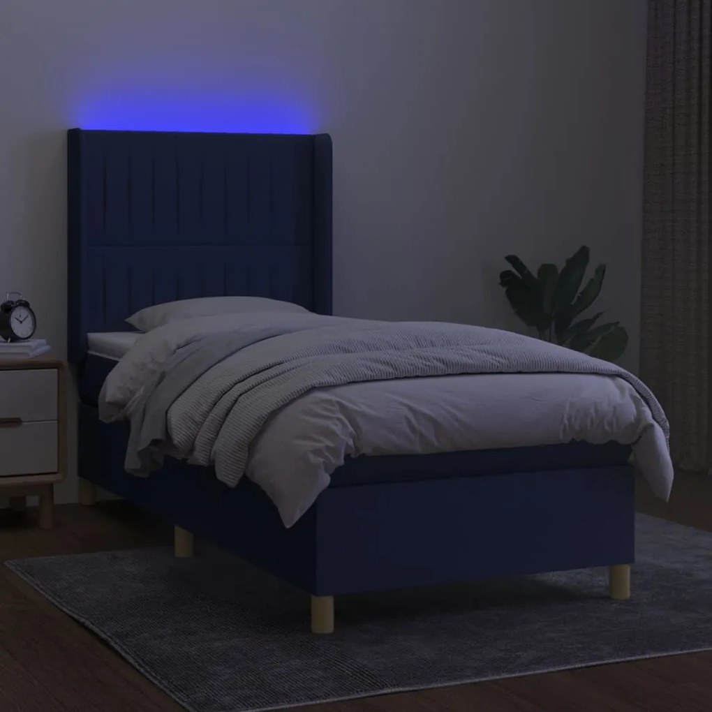 ΚΡΕΒΑΤΙ BOXSPRING ΜΕ ΣΤΡΩΜΑ &amp; LED ΜΠΛΕ 90X190 ΕΚ. ΥΦΑΣΜΑΤΙΝΟ 3139003