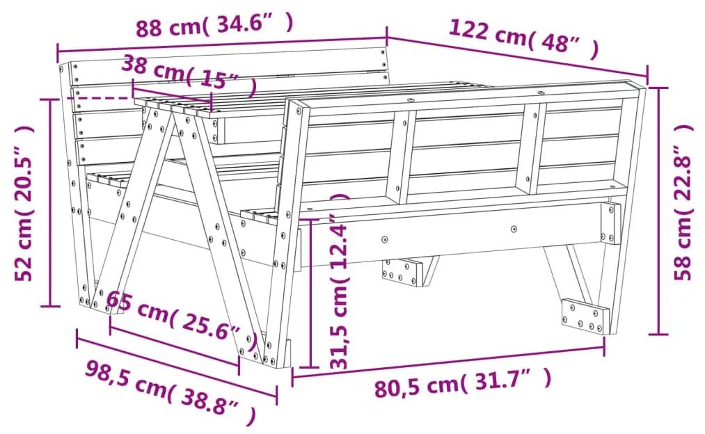 Τραπέζι Πικνίκ για Παιδιά 88x122x58 εκ. από Μασίφ Ξύλο Πεύκου - Καφέ