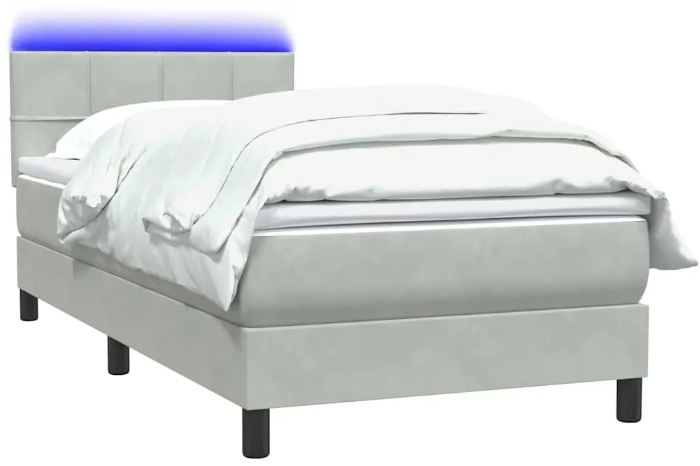 vidaXL Box Spring κρεβάτι με στρώμα ανοιχτό γκρι 100x220 εκ. Βελούδινο