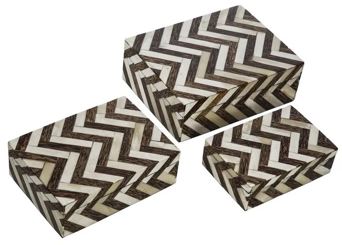 Artekko Zig Zag Κουτιά από MDF/Κόκκαλο Βοδιού Ασπρόμαυρο (55x16x8)cm