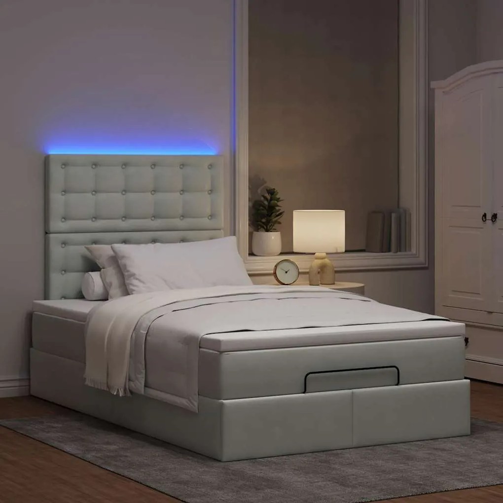 Οθωμανικό κρεβάτι με στρώματα &amp; LEDs Ανοιχτό γκρι Βελούδο 3314456