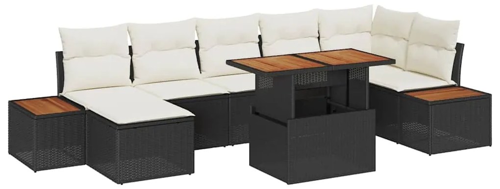 vidaXL Σέτ φαγητού για κήπο με μαξιλάρι 8 pcs Μαύρο, Μπεζ