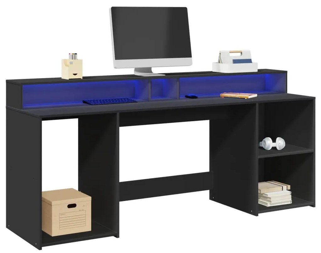 Γραφείο με LED Μαύρο 200x55x91 εκ. από Επεξεργασμένο Ξύλο