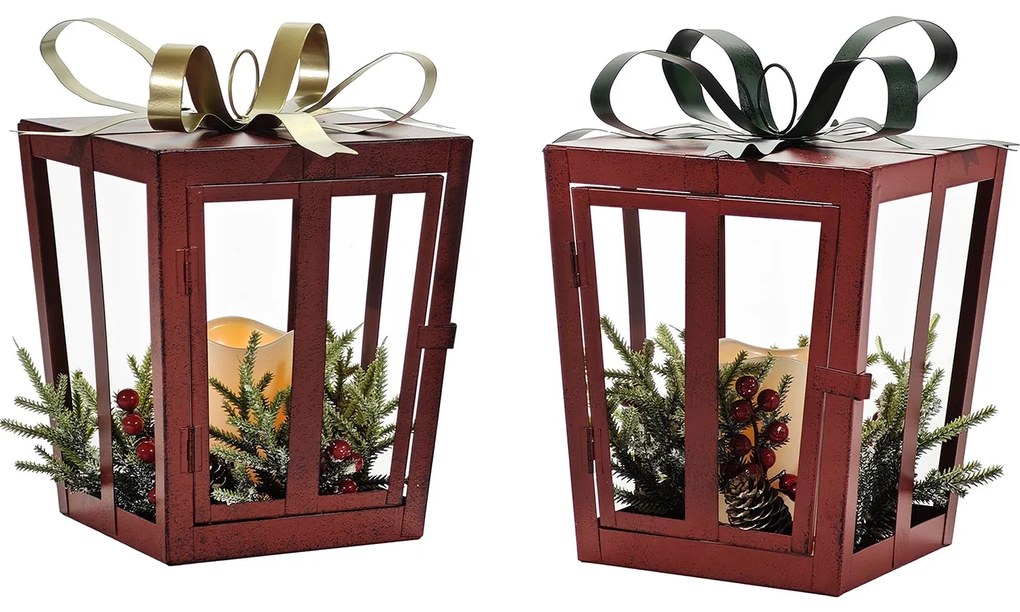 Χριστουγεννιάτικο Φανάρι Με Κερί 28cm Σε 2 Σχέδια