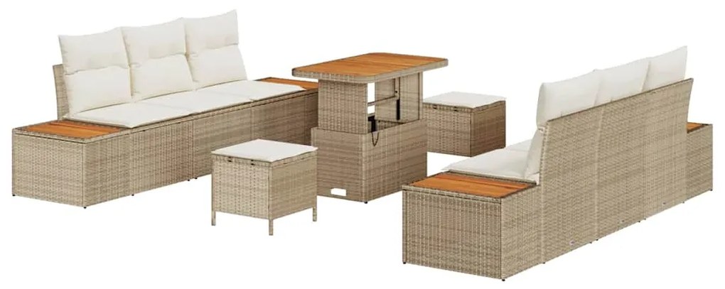 vidaXL Σετ Καναπέ Κήπου με μαξιλάρι 9 pcs Μπεζ Πολυ ράταν