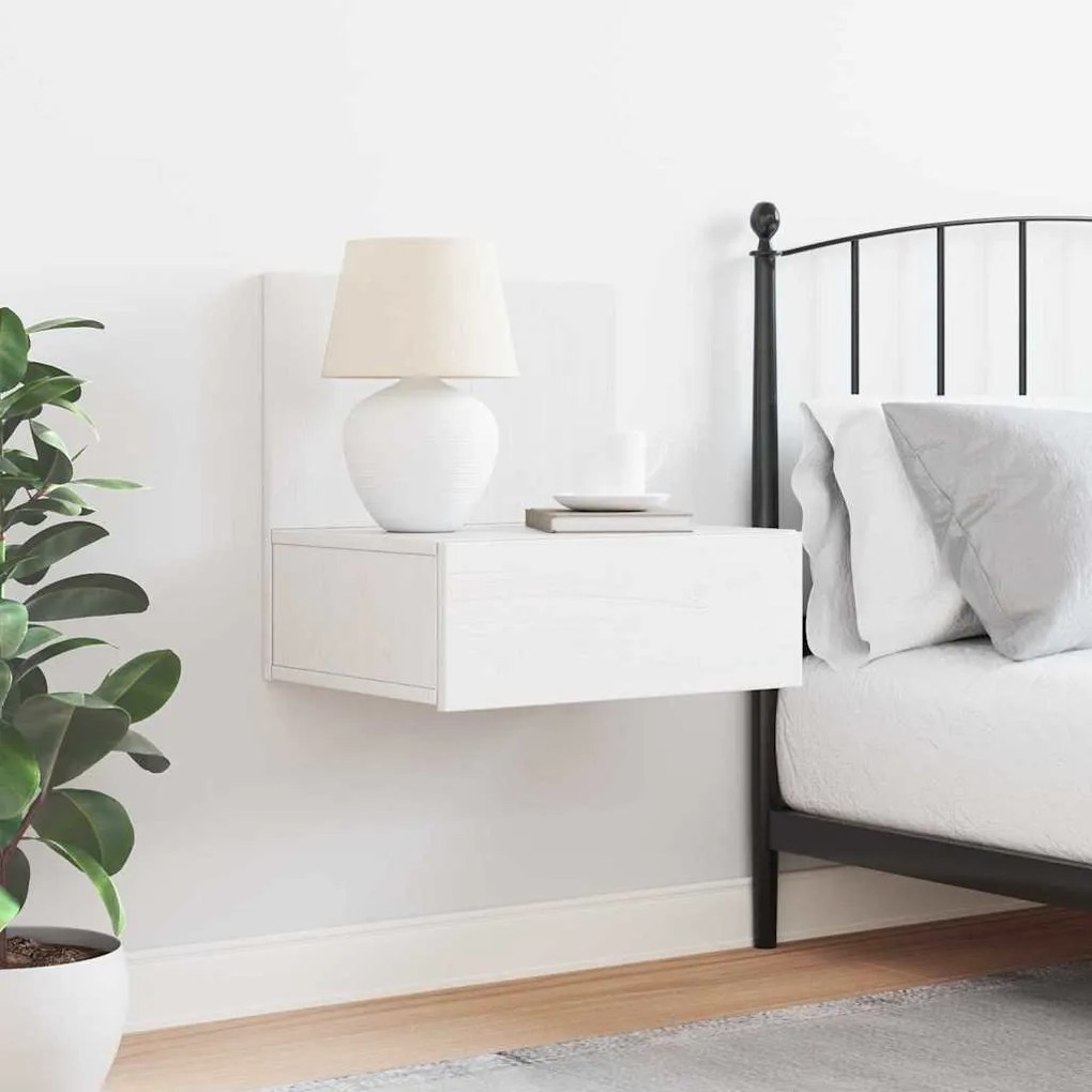 vidaXL Κομοδίνο με συρτάρι Λευκό 42 x 32.5 x 40 εκ Μασίφ ξύλο πεύκου