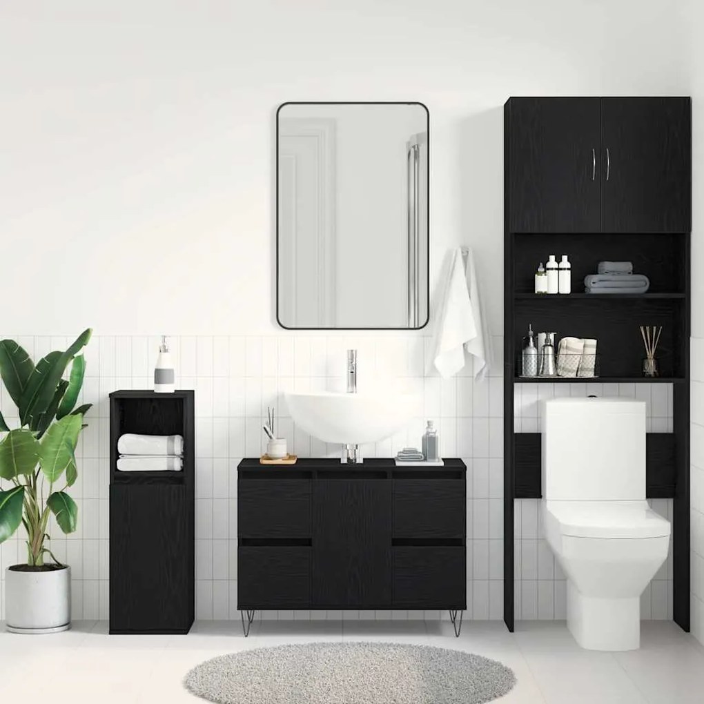 vidaXL Ντουλάπι Νιπτήρα Μαύρη Οξυά 80 x 33 x 60 εκ Επεξεργασμένο ξύλο
