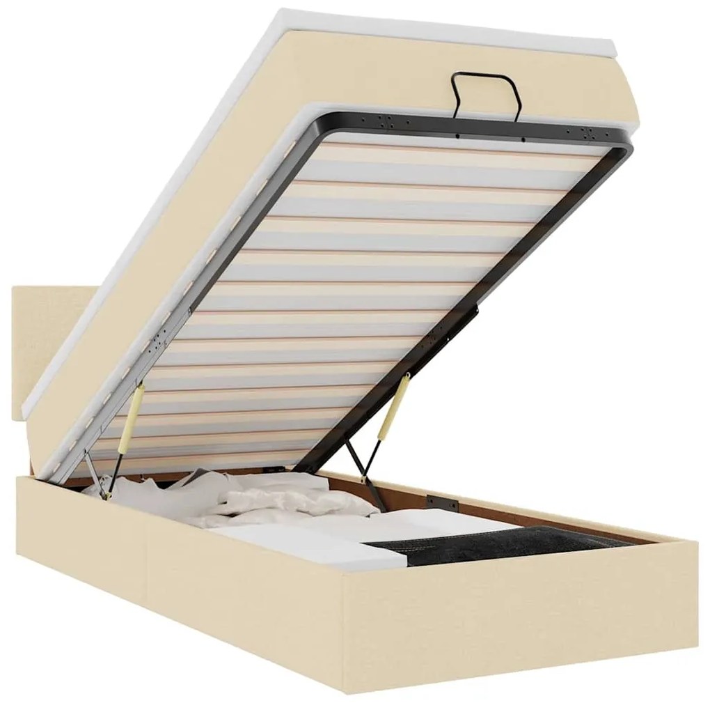 vidaXL Οθωμανικό κρεβάτι με στρώμα & LEDs Cream 90x200 cm Ύφασμα