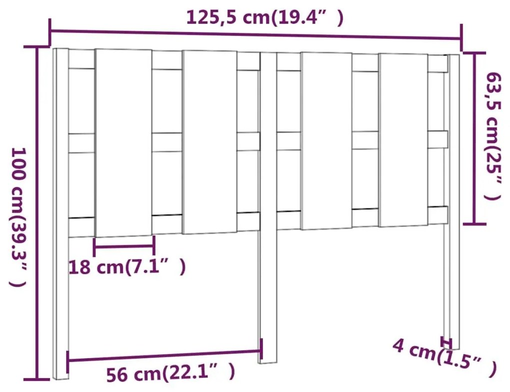 Κεφαλάρι Κρεβατιού Μαύρο 125,5 x 4 x 100 εκ. Μασίφ Ξύλο Πεύκου - Μαύρο